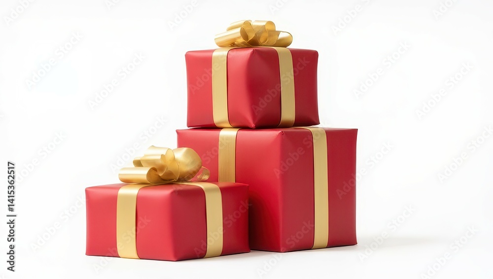 Obraz premium Stack of Red Gift Boxes with Gold Ribbons