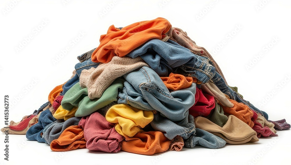 Pile of Colorful Clothes, Fabrics and Jeans