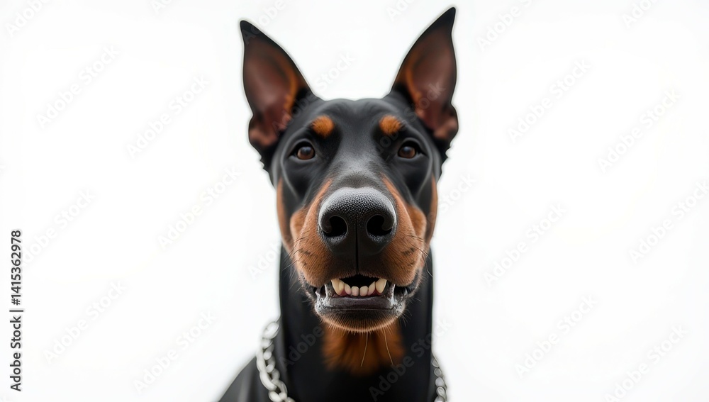 Happy Doberman Pinscher Dog Portrait on White Background