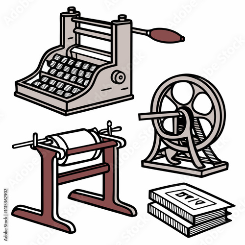 Vintage Printing And Bookbinding Equipment Illustration For Graphic Design Projects