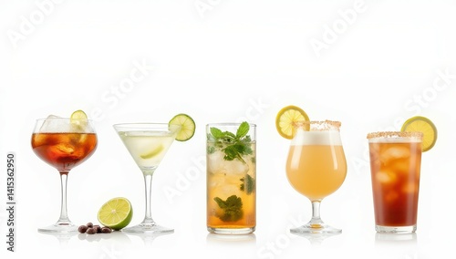 Obraz na płótnie Five Refreshing Cocktails with Citrus and Mint w salonie