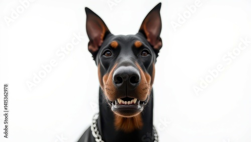 Obraz na płótnie Happy Doberman Pinscher Dog Portrait on White Background w salonie
