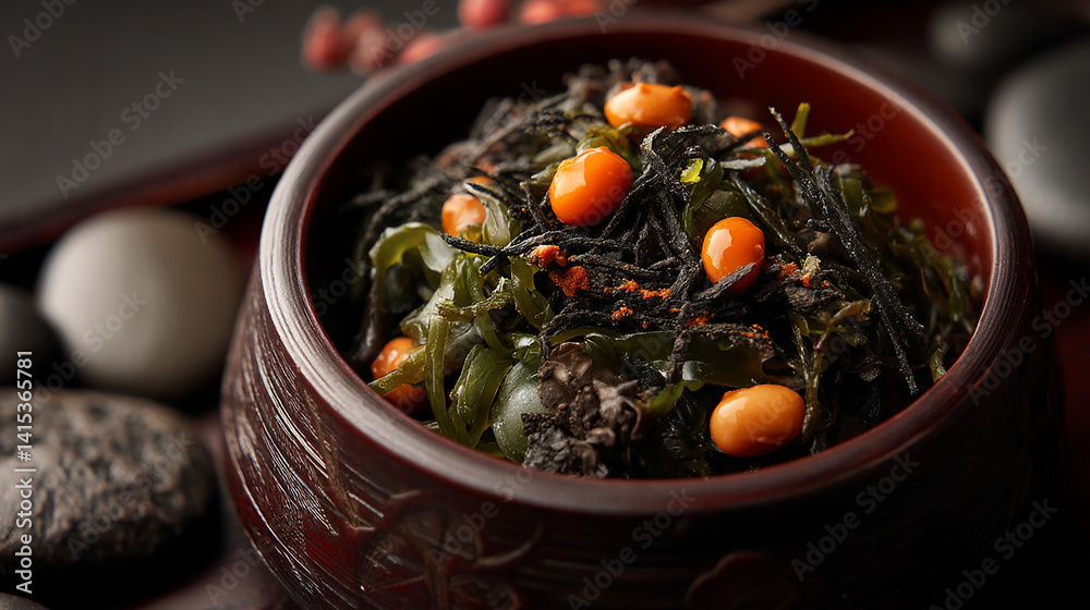 Hijiki seaweed salad with soybeans and carrots bento