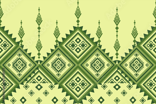 Verdant diamond lattice with indigenous-inspired motifs. Bold geometric symmetry in forest greens on cream. Perfect for modern ethnic-inspired designs.​​​​​​​​​​​​​​​​