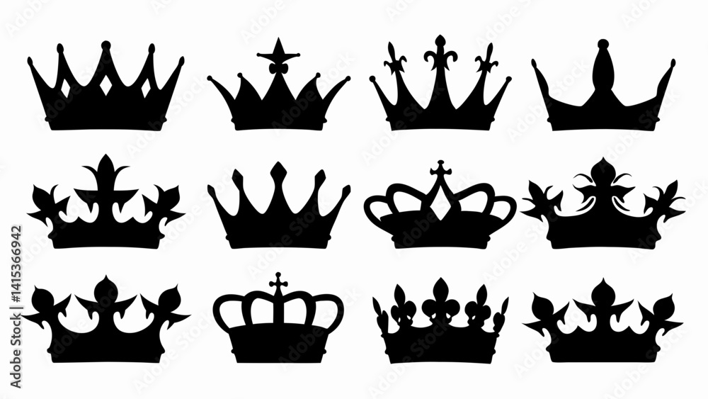 set of Crown silhouette vector on white background