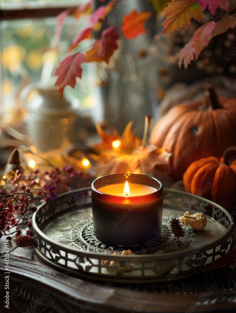 Autumn candle, warm ambiance, fall d?cor Autumn candle, warm ambiance, fall d?cor