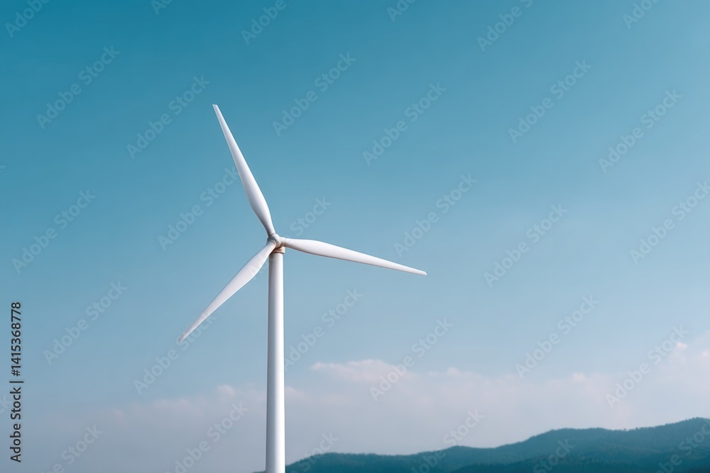 Obraz premium minimalist image of solitary modern wind turbine standing tall against clear blue sky symbolizing renewable energy