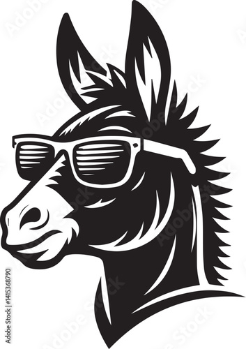 donkey head clipart silhouette, Donkey head illustration, donkey head with sunglass silhouette vector