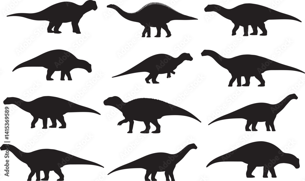 Fototapeta premium Amargasaurus Silhouette – Minimal Vector Illustration on White Background
