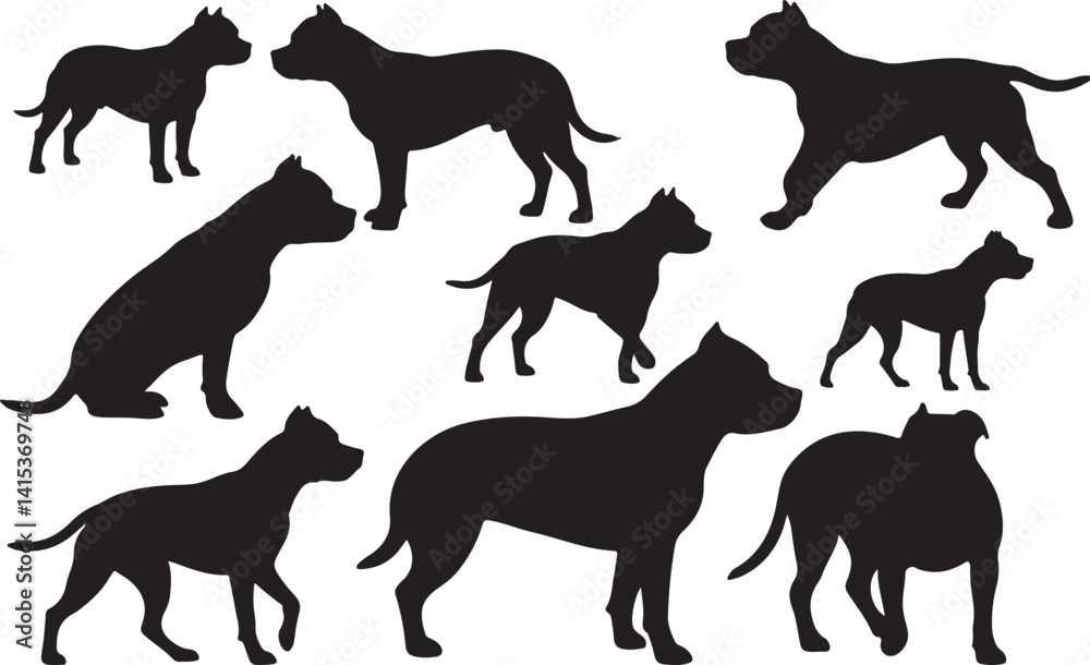 Obraz premium American Staffordshire Terrier Silhouette – Minimal Vector Illustration on White Background