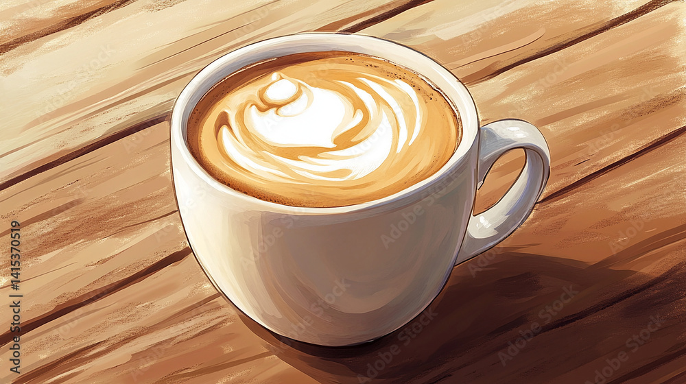 Hot cappuccino with thick foam swirl
