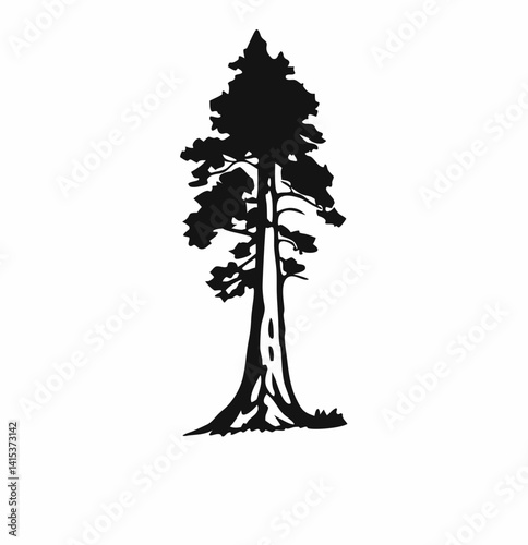 Redwood tree vector silhouette black and white