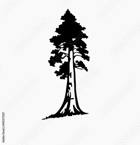 Redwood tree vector silhouette, black and white