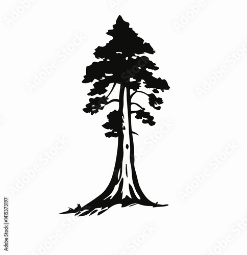 Redwood tree vector silhouette, black and white