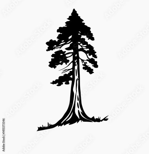 Redwood tree vector silhouette black and white