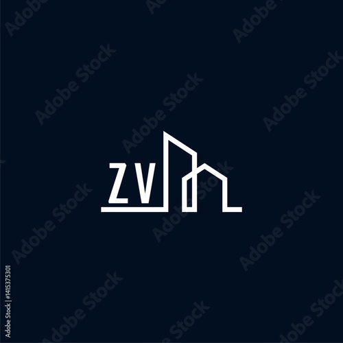 ZV initials a sleek and modern logo showcases abstract architectural shapes, emphasizing creativity and innovation in building design against a dark background