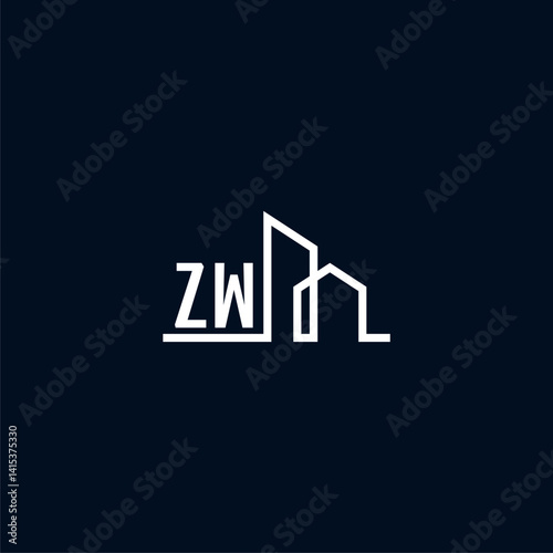 ZW initials a sleek and modern logo showcases abstract architectural shapes, emphasizing creativity and innovation in building design against a dark background