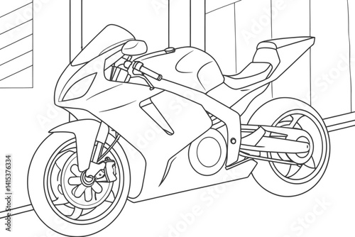 Detailed Line Drawing of a Sport Motorcycle for Coloring