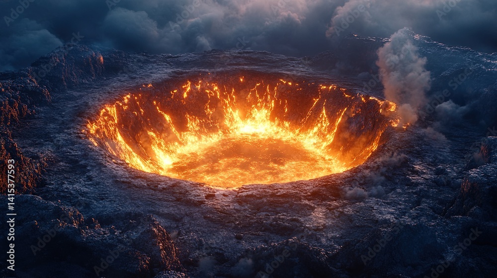 Fototapeta premium Volcanic Crater with Molten Lava