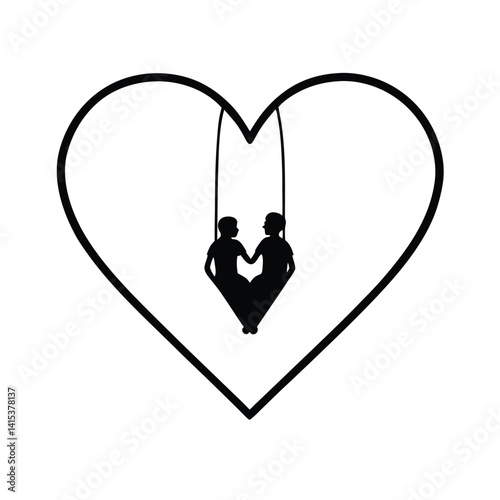 lovers on swing under giant heart tree silhouette