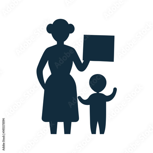 mom teaching child to ride bicycle silhouette
