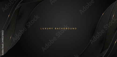 Dark elegant abstract background with luxury gold lines. Modern exclusive background for poster, banner, wallpaper and futuristic design concepts. Vector illustration

