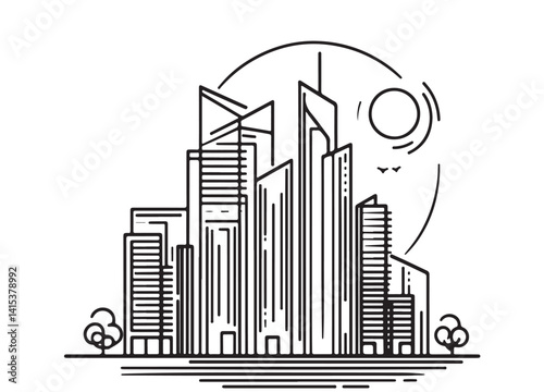 Silhouette residential building complex sketch