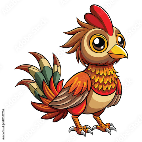 Cute cartoon pheasant flat design on white background