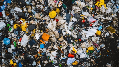 A landfill at capacity, full of plastics and electronic waste 