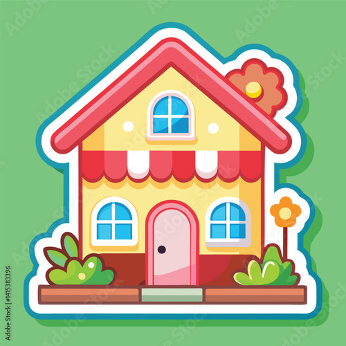 Cute cartoon house with garden
