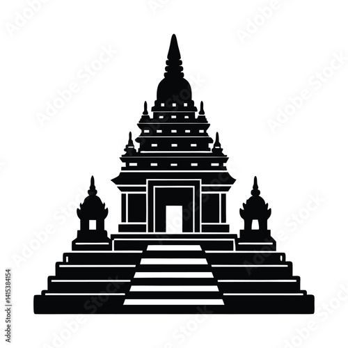 Majestic Stone Temple Vector with Terraces and Central Stupa