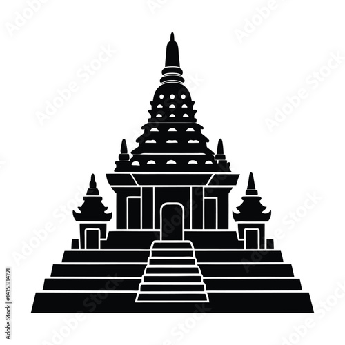 Majestic Stone Temple Vector with Terraces and Central Stupa