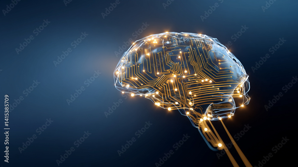 <AI Brain Technology: Futuristic Neural Networks and Digital Innovation in 3D>