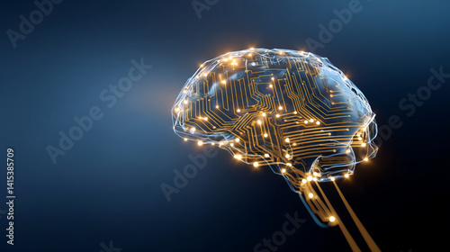 Obraz na płótnie <AI Brain Technology: Futuristic Neural Networks and Digital Innovation in 3D> w salonie