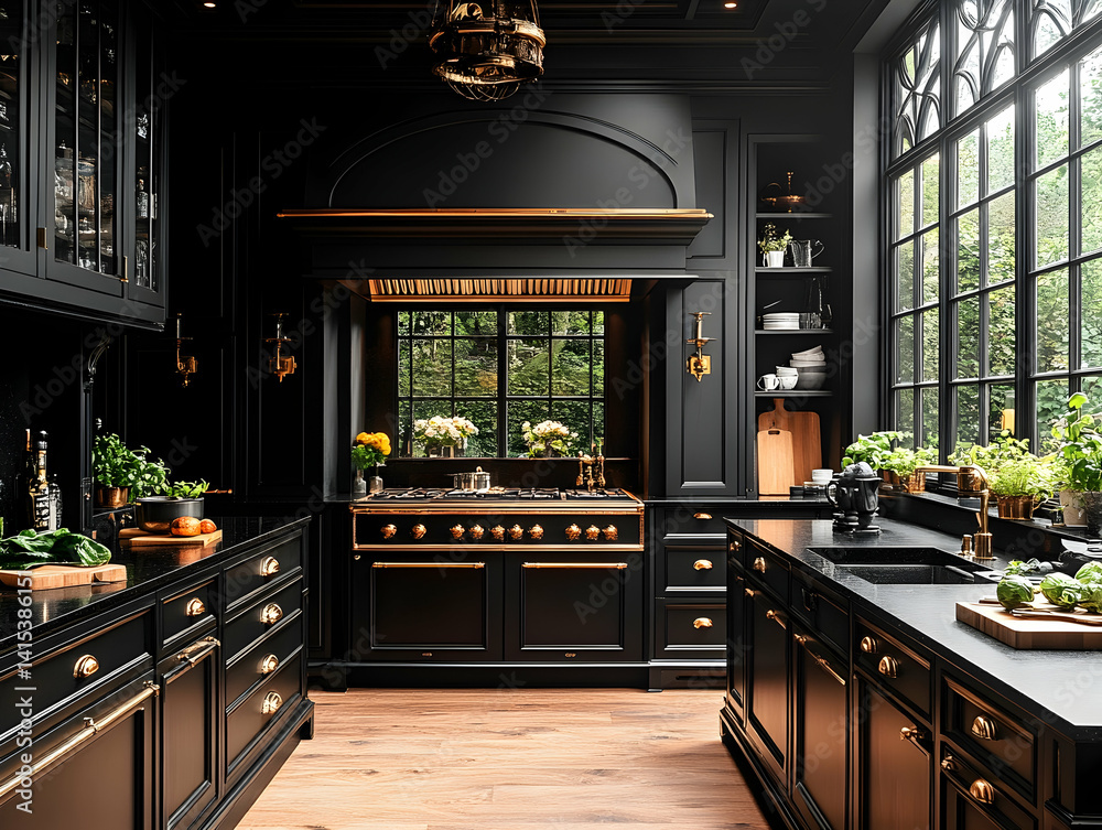 custom made wallpaper toronto digitalDark, opulent kitchen with large windows