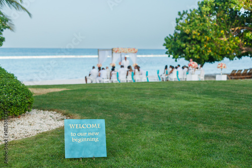 cenic wedding ceremony setup on the beach with a 