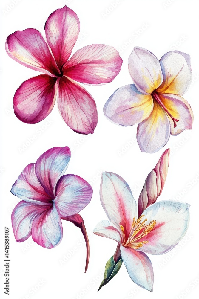 Fototapeta premium Vibrant Floral Illustrations in Watercolor Style for Design Projects