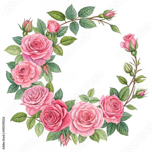 Frame of roses with leaves