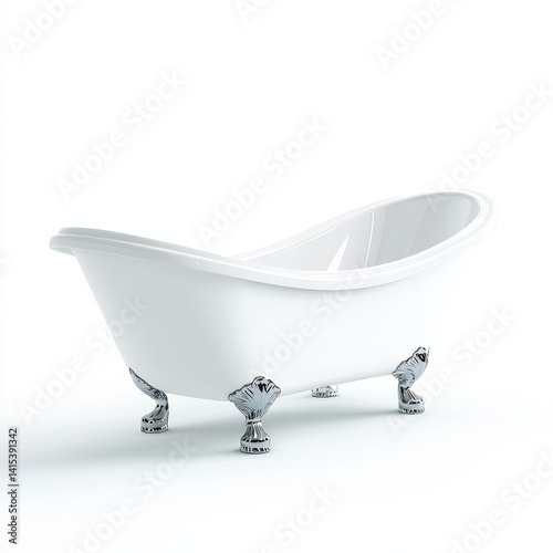 Elegant White Bathtub with Vintage Silver Legs and Curved Shape