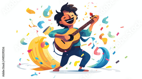 Mexican Musician Performing Traditional Songs with Joy, Guitar, and Voice