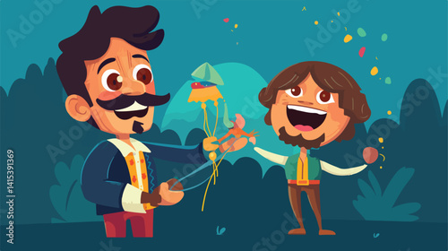 Joyful Mexican Musician Laughing at Pinata Celebration