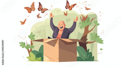 Gentle Giant Opening Cardboard Box Surprised by Butterfly