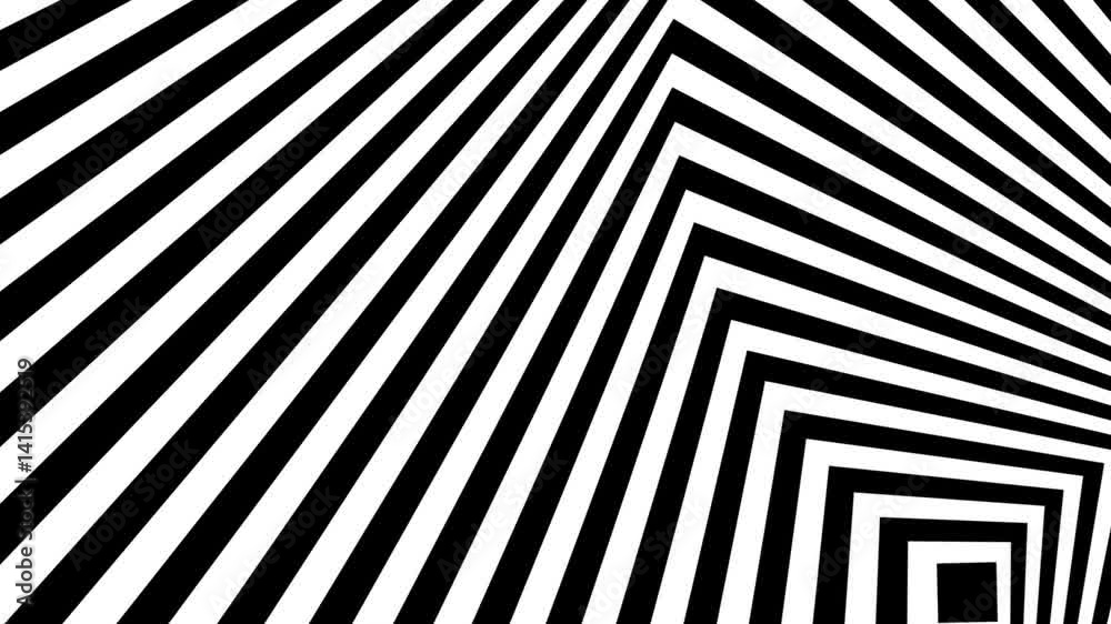 Optical illusion with alternating black and white lines forming nested squares pattern design art