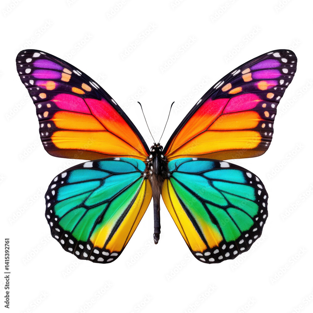 Fototapeta premium Nature's Rainbow Butterfly A Transformative Tribute to LGBTQ+ Pride and Identity Freedom, Isolated on Transparent Background