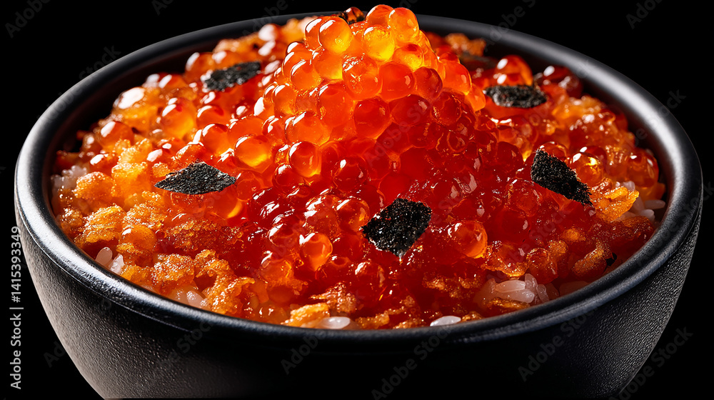 Ikura salmon roe over rice glossy orange pearls