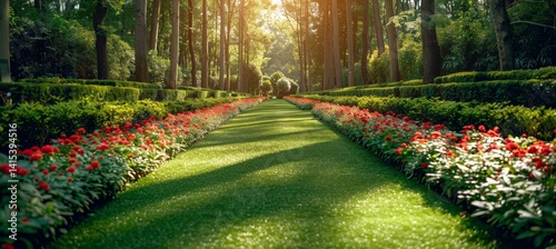 Vibrant garden blooms and pristine flowerbeds showcasing nature s perfect harmony photo