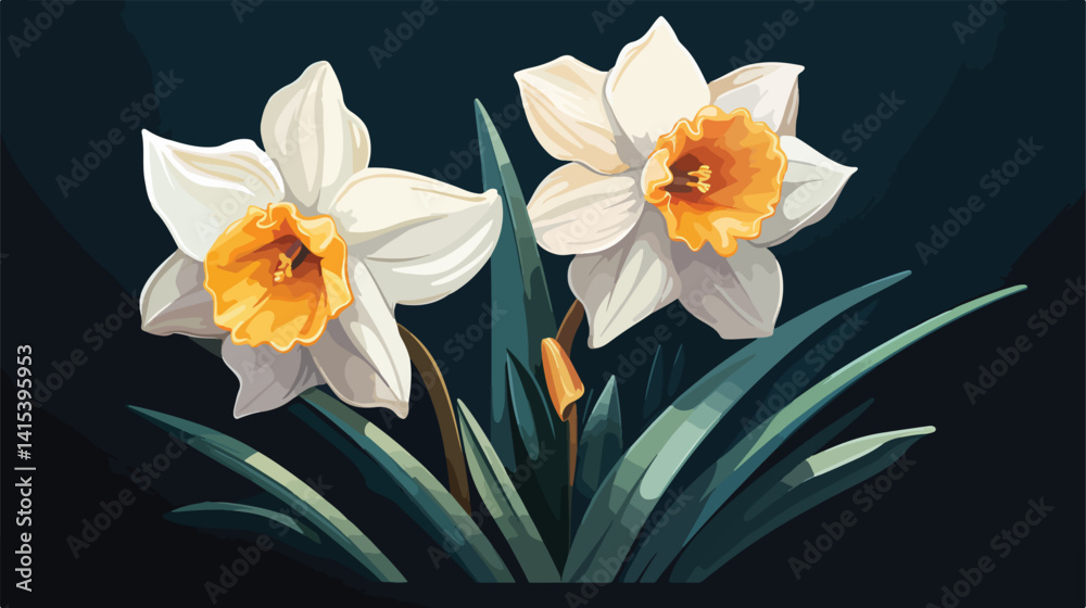 Naklejka premium Elegant Daffodils on Dark Background - Vector Illustration