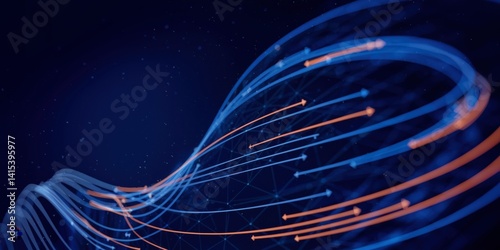 Cyber Big Data Flow Particles Bokeh. Digital Neural Network. AI Technology Machine Deep Learning Concept. Digital Communication. Science Technology Presentation. Background. Copy Space.