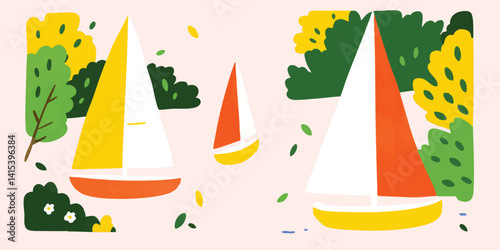 Vibrant sailboats navigatin...
