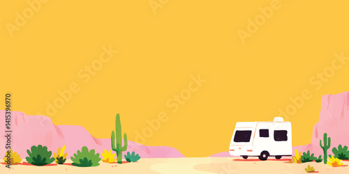 A wanderlust camper enjoys the sun's embrace, standing in the wild desert with the warm glow of the setting sun.
